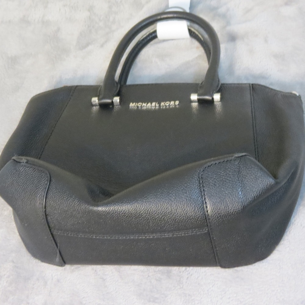 Michael‎ Kors Womens Black Pebbled Leather Satchel Handbag Silver Hardware Large